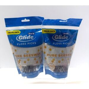 (2) Bags Oral-B Glide Infused With Pure Gentle Beeswax 150 Mint Floss Picks